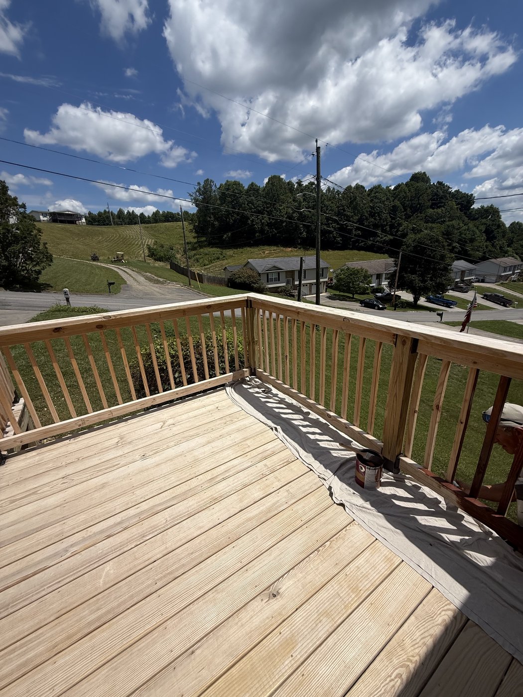 New pressure-treated pine deck railing before staining — Kingsport, TN