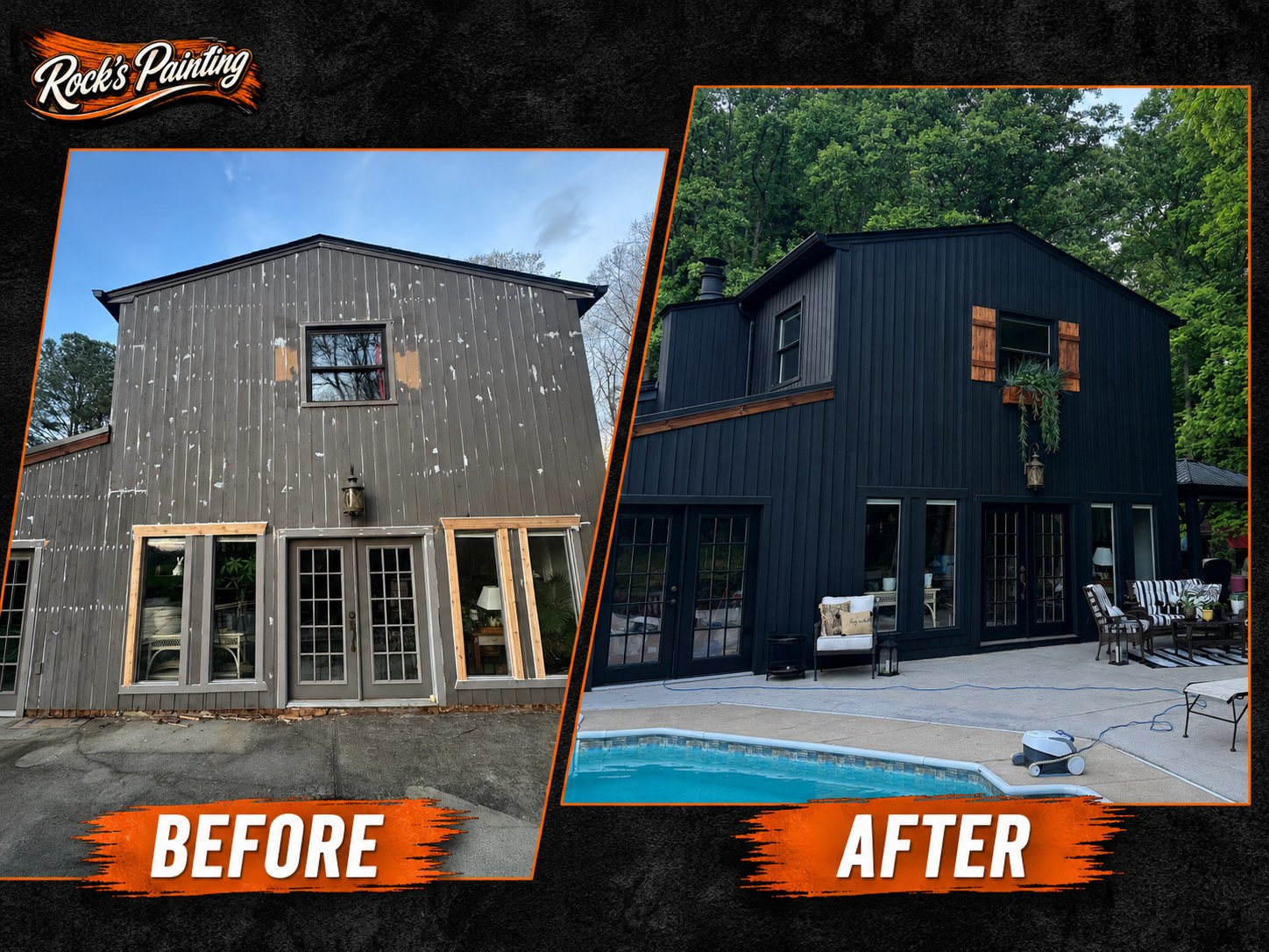 Rocks Branded Black House Pool by Rock's Painting (Before & After)